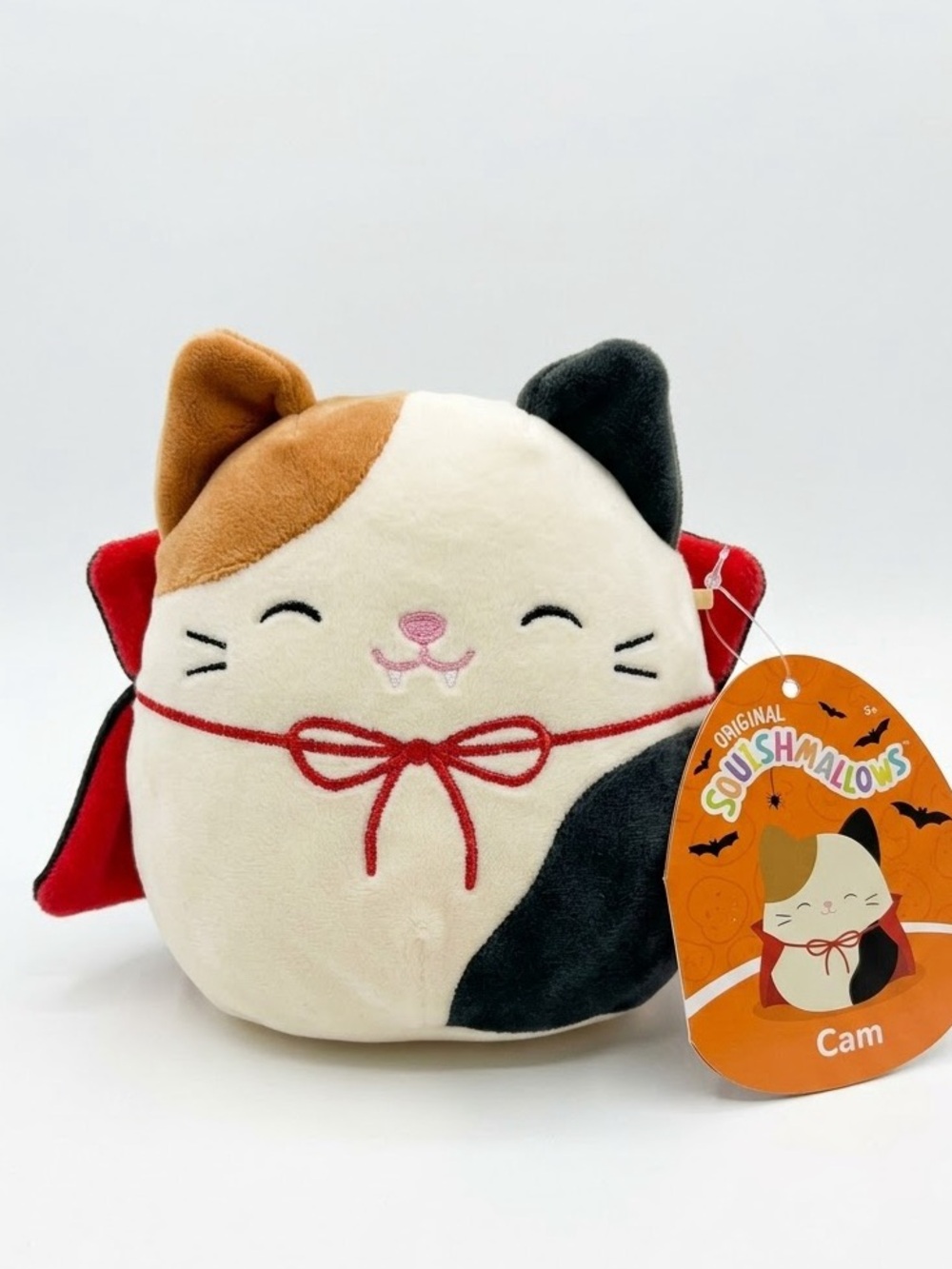 Squishmallows Cam Calico Cat VAMPIRE with Red Cap and Fangs Plush 5” inches